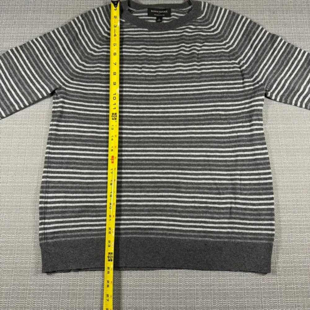 Banana Republic Premium Luxe Yarn grey striped crewneck sweater